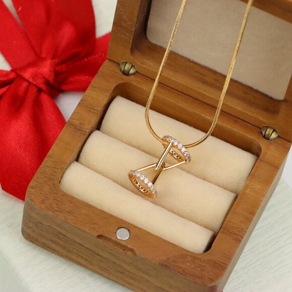 Rose Gold Hourglass Pendant Necklace With Sparkling CZ Stones, XPPT1195 - Picture 9 of 13